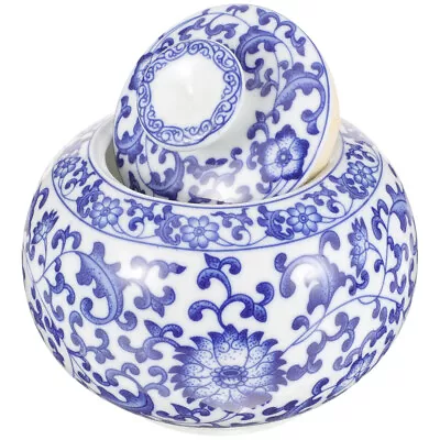 White & Blue Ceramic Cookie Jar Tea Canister Airtight Food Storage Jar-RP • £22.35