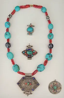 £1618.71 • Buy Vintage Antique Crafted Tibetan / Nepalese Necklace W/ Lapis Coral & Turquoise