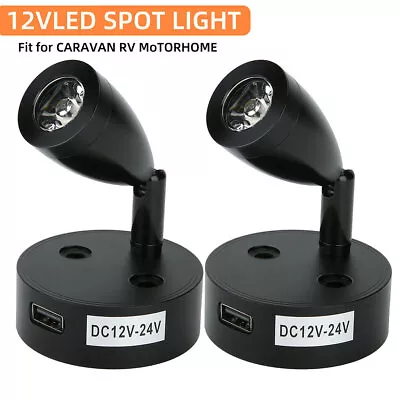 2X LED Reading Light 12V 24V Spotlight Touch Switch USB Caravan Boat Van RV Lamp • $35.89