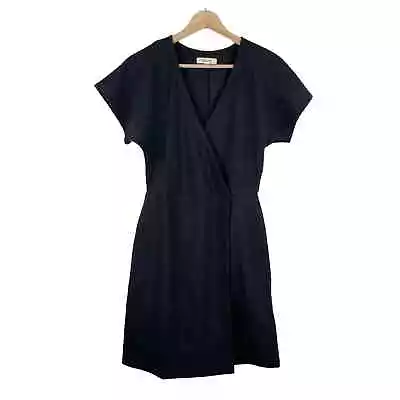 Madewell Faux Wrap Cross Front Flutter Sleeve Mini Dress Black Small Minimalist • $18.36