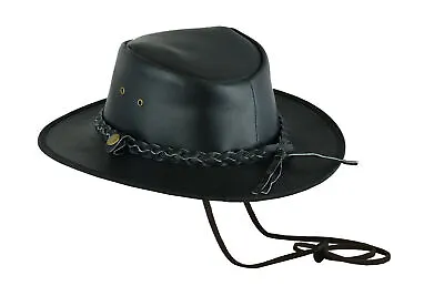 Leather Cowboy Western Aussie Style Bush Hat Brown And Black Wide Brim S-XXL Men • $34.99