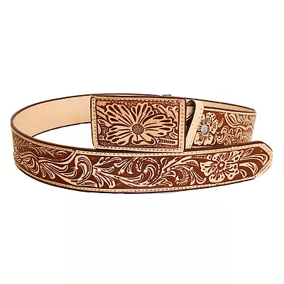 Men's Western Leather Belt Hand Tooled. Rodeo Belt 2. Cinto Vaquero Cincelado • $34.20