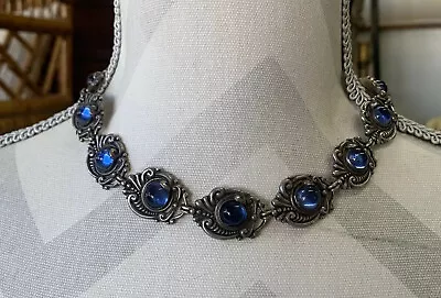 Vintage 1940s Signed MARGOT DE TAXCO 925 Sterling Blue Cabochon Necklace😍 • $999.99