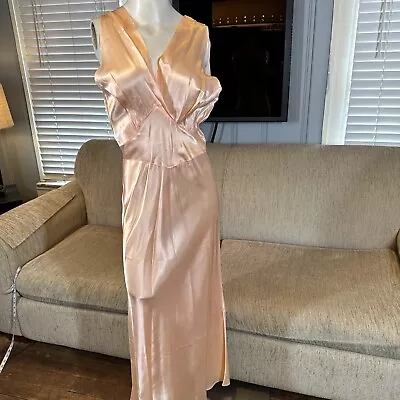 1930s Vintage Liquid Satin Bias Cut Slip Dress Blush Pink • $100
