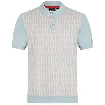 Mens Merc London Diamond Pattern Knitted Polo Shirt Austin - Blue • £49.99