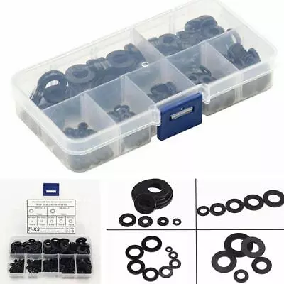 M2 - M8 Mixed Black Nylon Flat Ring Washer Gaskets Assortment Kit W/Box 364Pcs • $17