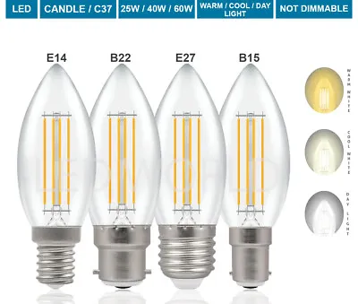 1 2 4 10 X B22 40W / 60W Watt Clear Candle Light Bayonet BC Lamp LED Light Bulbs • £2.98