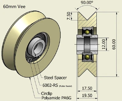 £9 • Buy 60mm Nylon Vee Pulley Wheel With Ball Bearings With Retaining Rings