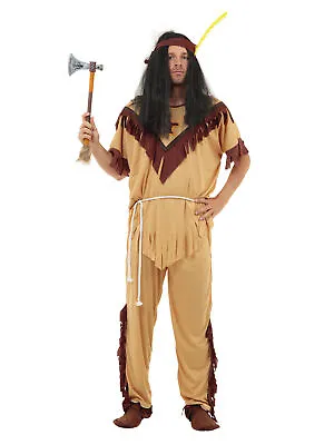 Mens Native American Costume Shirt Trousers Headpiece Stag Fancy Dress Outfit • £14.26