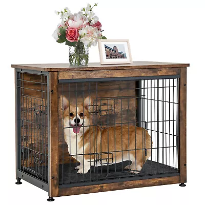 Wooden Dog Crate Furniture With Pad Bed Double Doors Dog Kennel End Table • $119.99