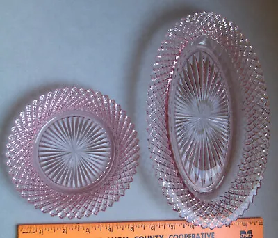 Anchor Hocking Pink Glass Miss America Depression Celery Plate Platter & Round • $14.50