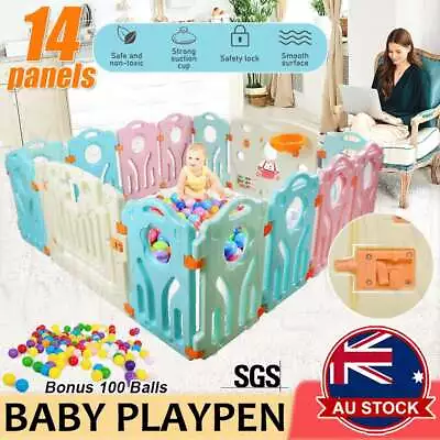 Play Pen 14 Panel Kids Activity Centre Safety Gate Baby Playpen Foldable Fence • $115.95