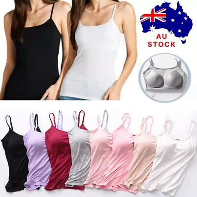 $16.14 • Buy Ladies Womens Sleeveless Tee Tshirt Vest Singlet Tank Top With Built In Bra Top