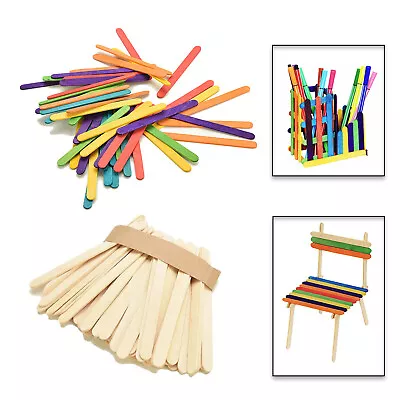 Plain & Mixed Colour Wooden Lolly Ice Pops Sticks 50-1000Pcs Craft Model Making • £3.19