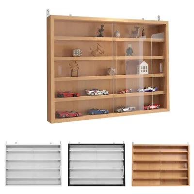 Clear Wall Mounted Wooden Storage Cabinet Collectors Display Shelves Cupboard UK • £69.95
