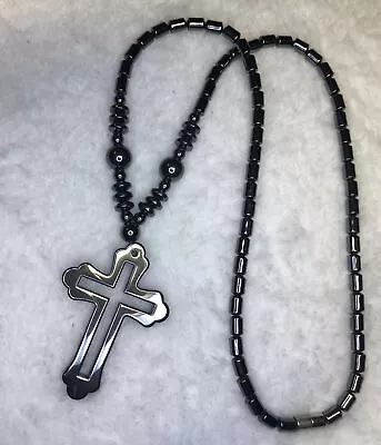 Magnetic Hematite Cross Pendant Necklace Mens Or Womans Jewelry Jesus Holy 18.5” • $16