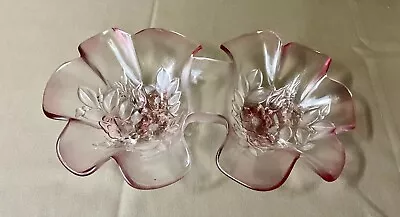 Vintage Mikasa Rosella Frosted Pink Glass Petal Shaped Double Serving Bowl 11   • $12
