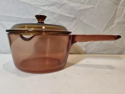 Vintage Vision Corning France Amber Glass Saucepan With Lid 16cm • $20