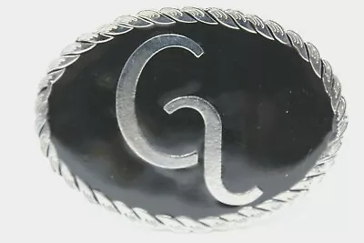 Belt Buckle Initial Letter  G  Western Silver Tone Metal W/ Black Enamel #D9 • $11.90