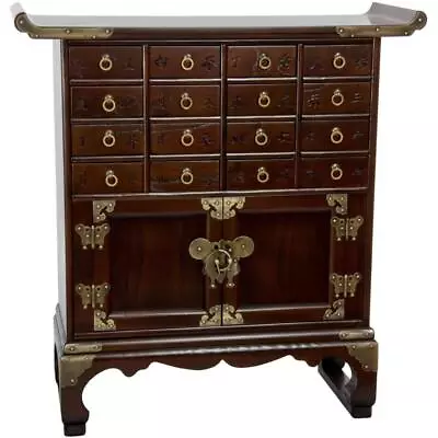 Oriental Furniture Accent Cabinets Enclosed Locking Storage Walnut W/16-Drawers • $595.67