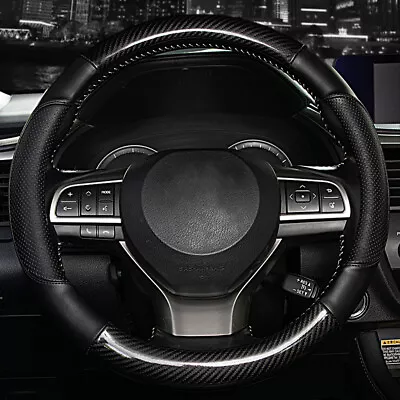 15'' Carbon Fiber Black Leather Car Steering Wheel Cover Breathable Non-slip US • $17.99