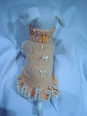 Dog Clothes Handmade Knitted Bridesmaid Dress S Apricot +cream Ruffle Chi Yorkie • £12.50