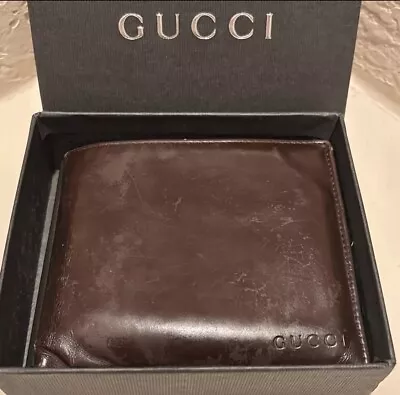 Gucci Men's Bifold Wallet Cardholder Brown Distressed Leather Simple Minimalist • $100