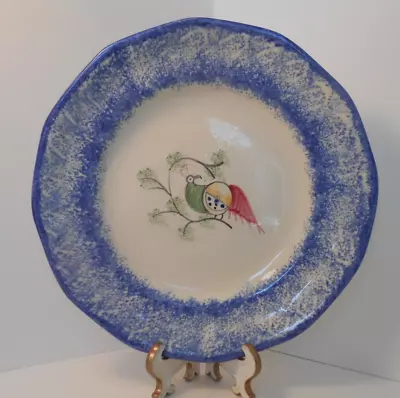 Molly Dallas Spatterware Bird Plate Blue And White Folk Art Farmhouse Peacock • $24.99