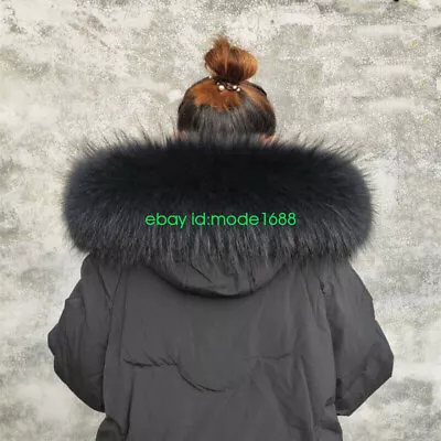 Real Raccoon Fur Scarf Black Real Fur Trim Collar For Men's /women's Hood Jacket • $35.99