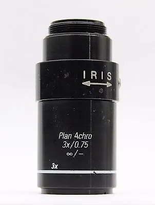 $129.99 • Buy Leica 3x 3/0.075 ∞/- Plan Achro IRIS Macro Microscope Objective RMS 13K2703A