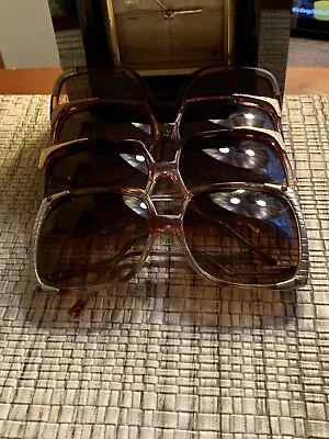 Vintage 70’s Women’s Oversized Square Sunglasses Brwn/gold Tone Lot Of (4) Clean • $50