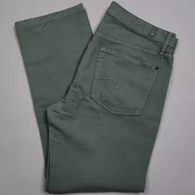 7 For All Mankind Slimmy Slim Straight Green Cotton Linen Jeans 34x29.5 • $35.99