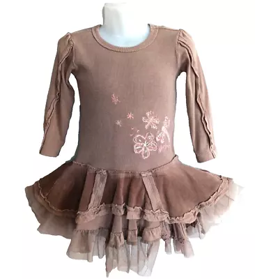 Naartjie Swing Dress12-18m Taupelow Waistvelourtulle Ruffle Skirt • $5.59