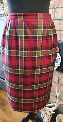 Emreco Red Tartan Pencil Skirt Fully Lined With Split At Back Size 12 100% Wool • £3