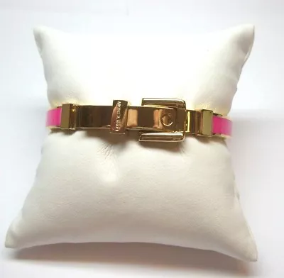 Michael Kors Pink Enamel Gold Tone Buckle Bangle Bracelet 7mm W/ Box & Pouch • $69