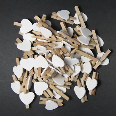 White Heart Mini Wooden Clips Pegs Clothespin Wedding Decor Craft • £4.78