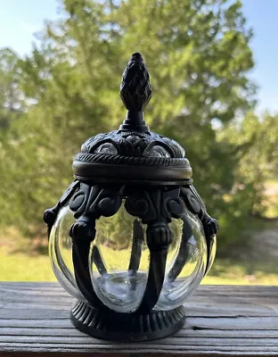 $85 • Buy Vintage Large Baroque Brass Bubble Glass Lidded Jar Apothecary