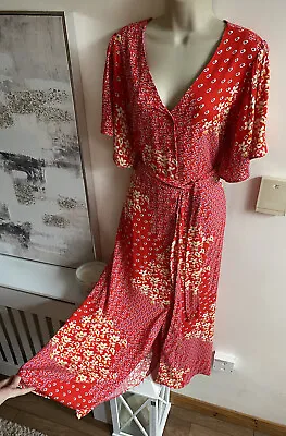 New Beautiful Size 14 Threadbare ASOS Floral Belted Maxi Midi Dress Red • £12.95