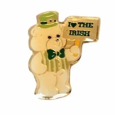St Patricks Day Brooch I Love The Irish Anthropomorphic Bear Metal Enamel Pin • $10.36