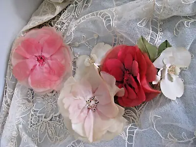 Antique Pink Silk Flowers Hat Trim Edwardian Millinery Stunning • $35