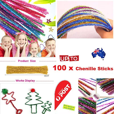 Glitter Chenille Sticks Infused Pipe Cleaners Stems 30cm Craft Asst Colours AU • $4.95