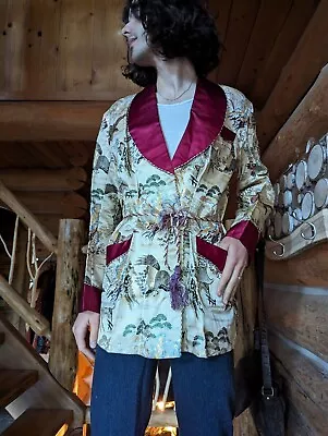 Mens Vintage 40s 1940 Satin Japanese Smoking Jacket Robe M 46 • $99