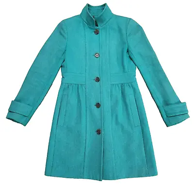 J Crew Wool Blend Lady Day Coat Jacket Size 4 Green Long Sleeve 5 Button 52510 • $49.79