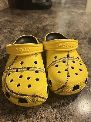Post Malone Yellow Barbed Wire Crocs Mens 6 Womens 8 (Pre Owned) • $230