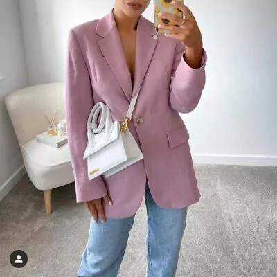 Zara Pink Straight Fit Linen Blend Blazer Limited Edition Size Xs • $79.99