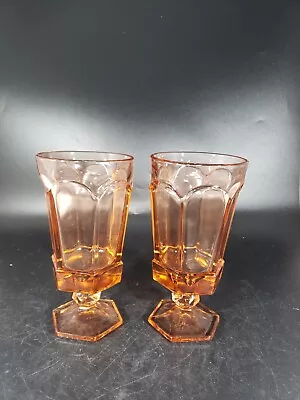 Pair OFostoria Iced Tea Virginia Peach Footed Tumbler Water Goblets Glass 6 5/8” • $22