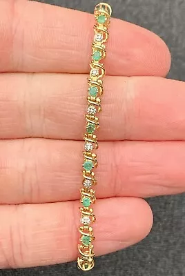 10ct Gold Emerald & Diamond Vintage Bracelet 10k • $168.01