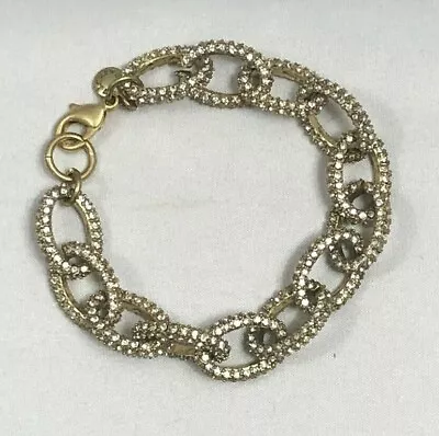 J Crew Gold Tone Clear Pave Rhinestone Chunky Oval Link Bracelet 7 Inches • $30.44