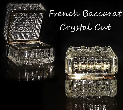 Vintage French Crystal Cut Glass Hinged Trinket Jewelry Box • $288