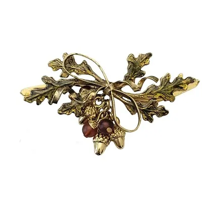 Gold Tone Oak Leaf Articulated Acorn Beads Pin Brooch M1001 • $58